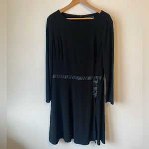 Lauren Ralph Lauren size 14 black dress laced leather accents long sleeve